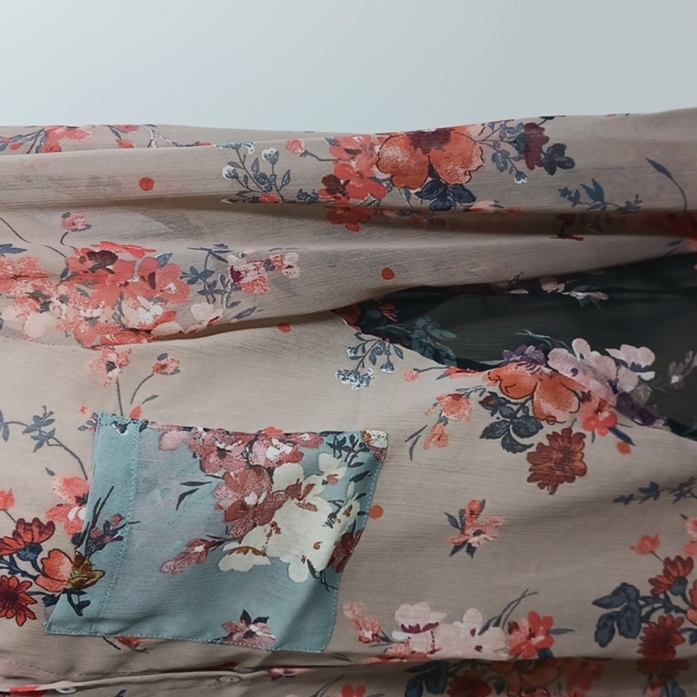 &. Layered Floral "Patchwork" Chiffon Button-Down… - image 6